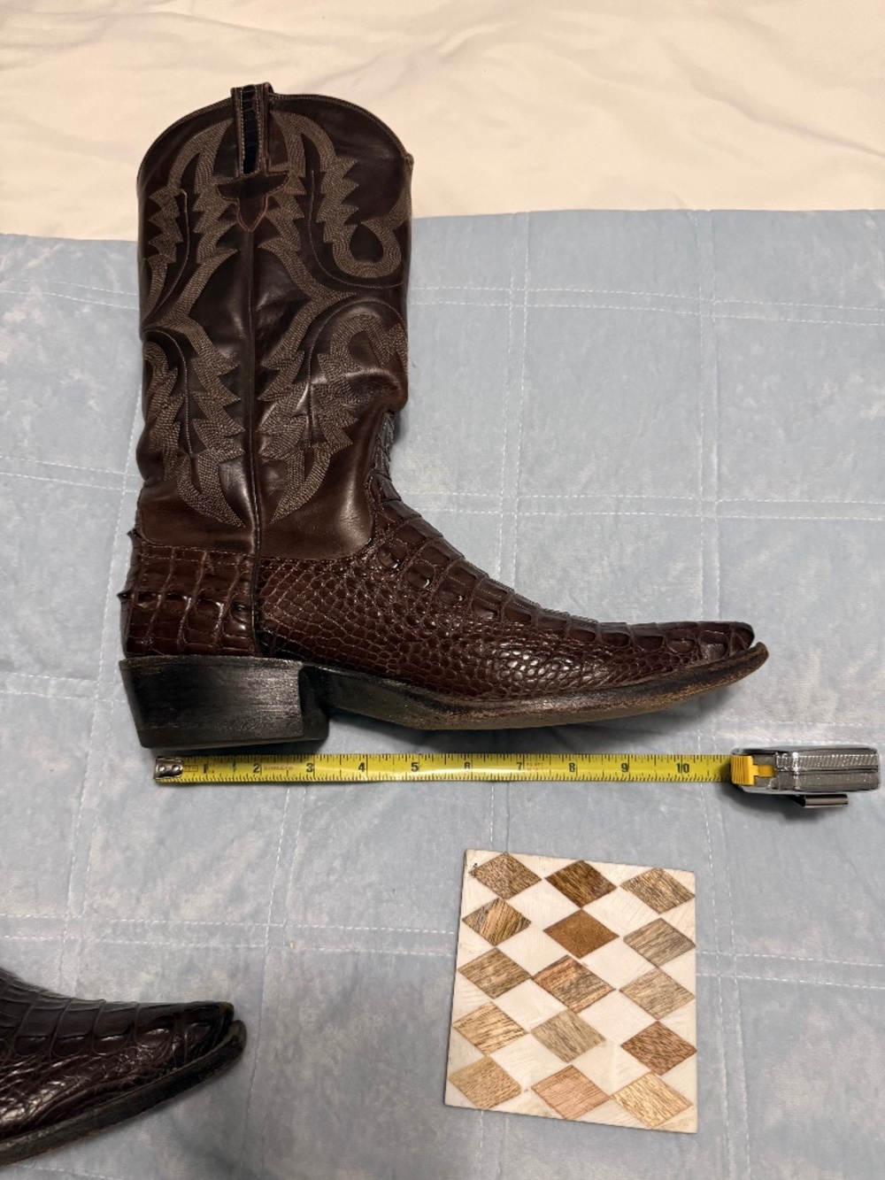 Womens Rios Mercedes Chocolate Leather & Genuine Croc Cowboy Boots - Vintage 9.5